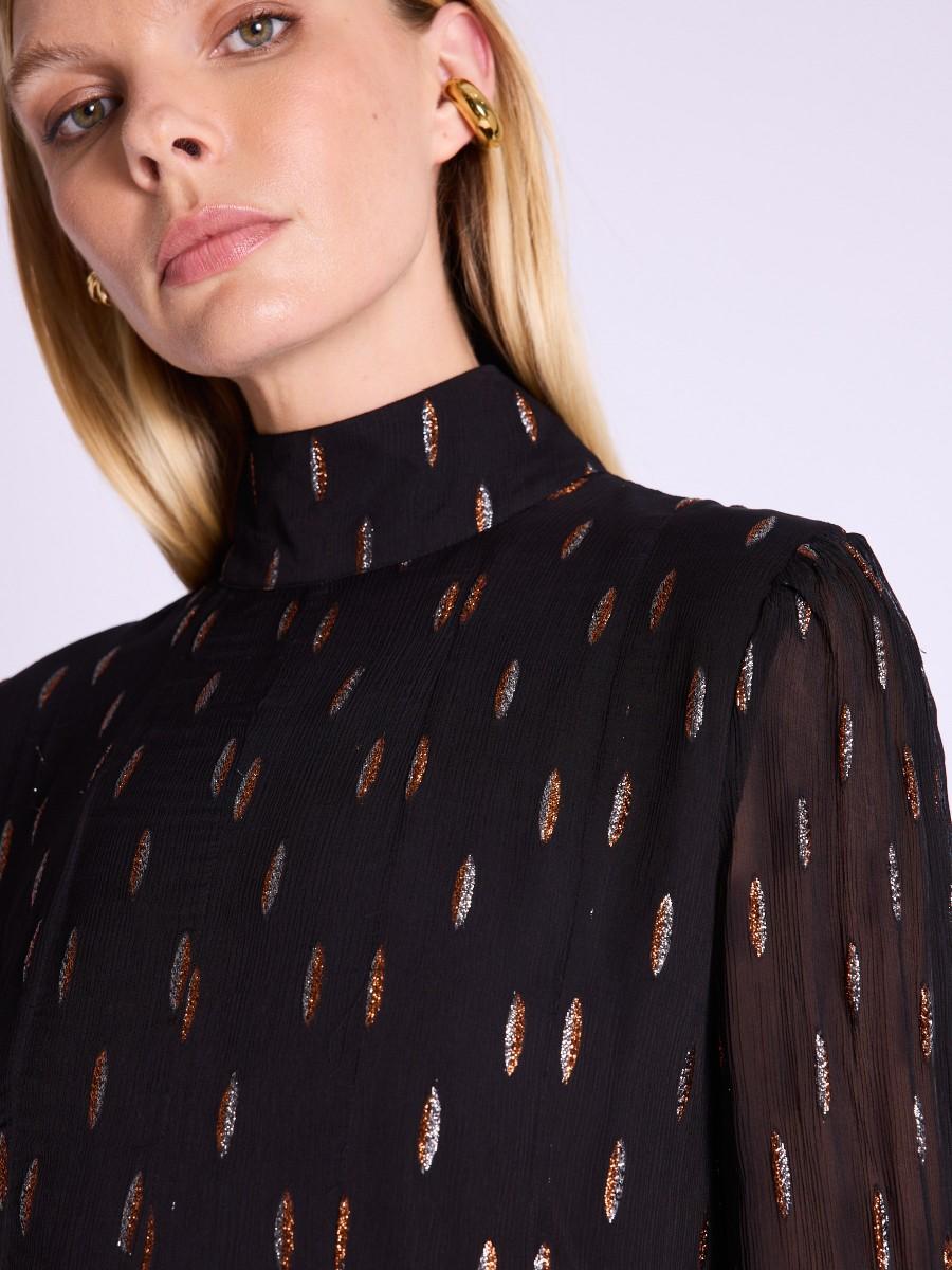Berenice Robe ROKIA Robe Noire Imprimée Avec Fil De Lurex