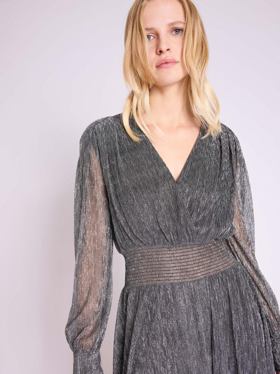 Berenice Robe ROMELIE Robe Longue Argenté Cintrée à La Taille