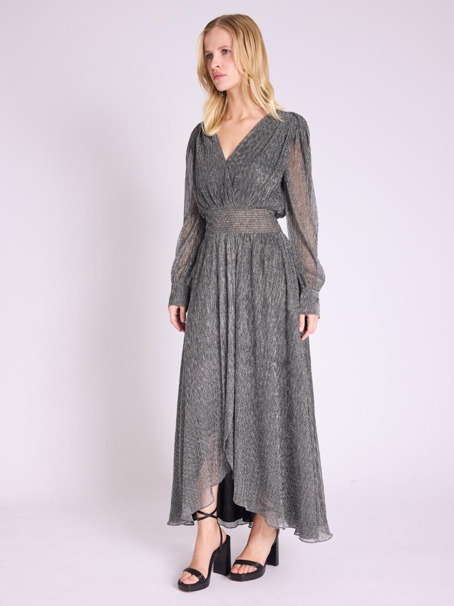 Berenice Robe ROMELIE Robe Longue Argenté Cintrée à La Taille