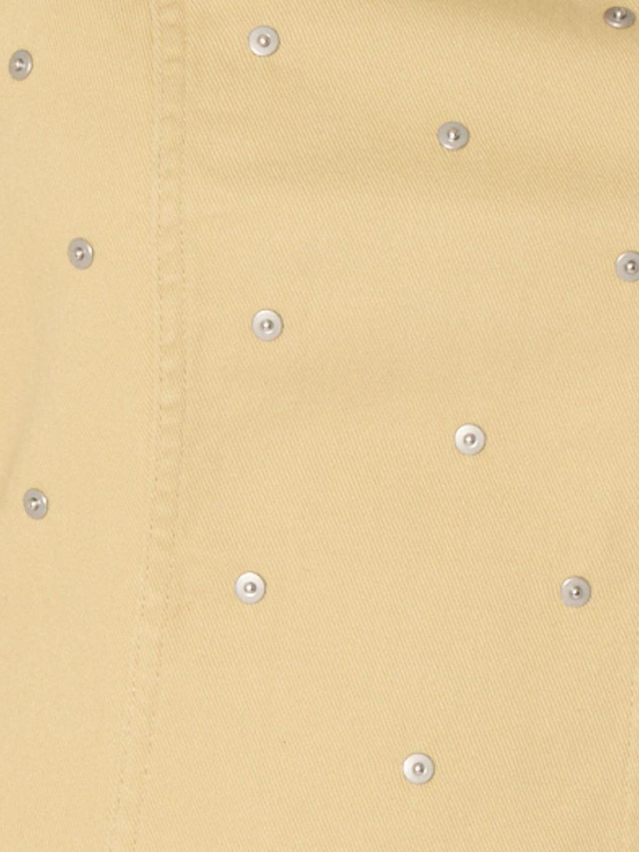 Berenice Robe RUCKY – Denim Beige Courte Clous Argentés Manches Courtes Col Rond