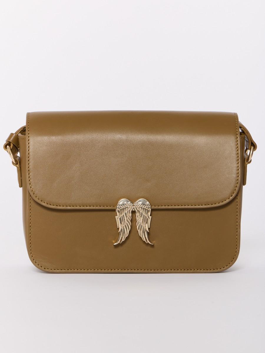 Berenice Sac En Bandoulière Vert Olive AWINGS En Cuir Ailes Dorées Et Anse Réglable