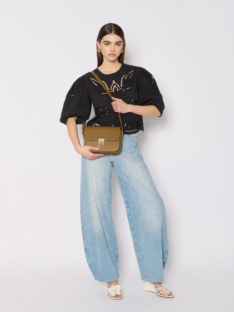 Berenice Sac En Bandoulière Vert Olive AWINGS En Cuir Ailes Dorées Et Anse Réglable