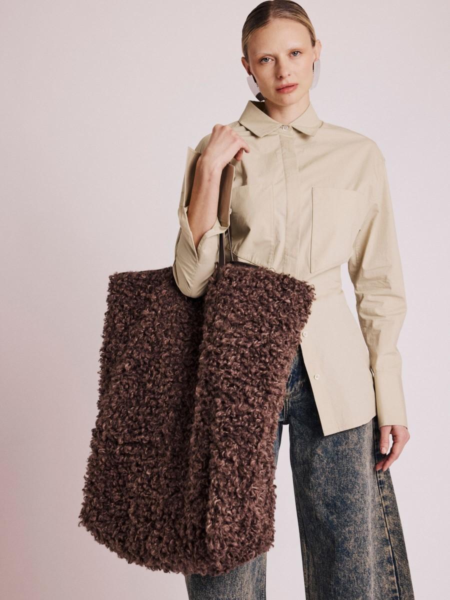 Berenice Sac OFFURRYOMA Sac Large Fausse Fourrure Couleur Marron