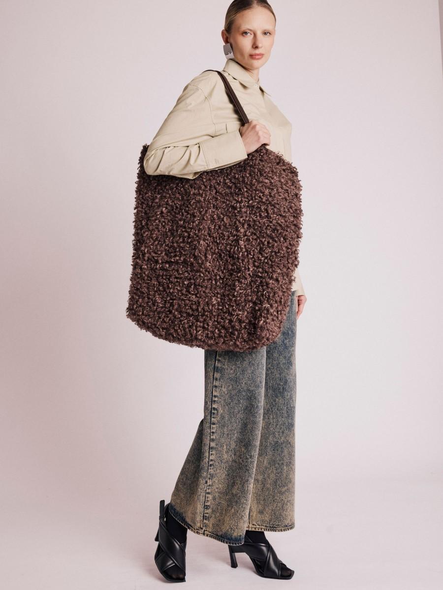 Berenice Sac OFFURRYOMA Sac Large Fausse Fourrure Couleur Marron