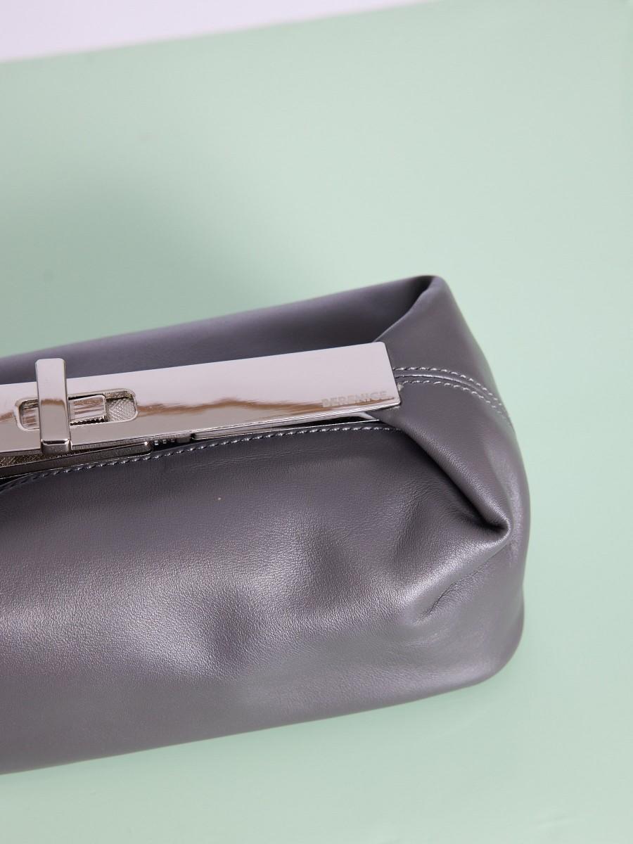 Berenice Sac OPOUPY Petit Sac En Cuir Gris à Anse Métallique