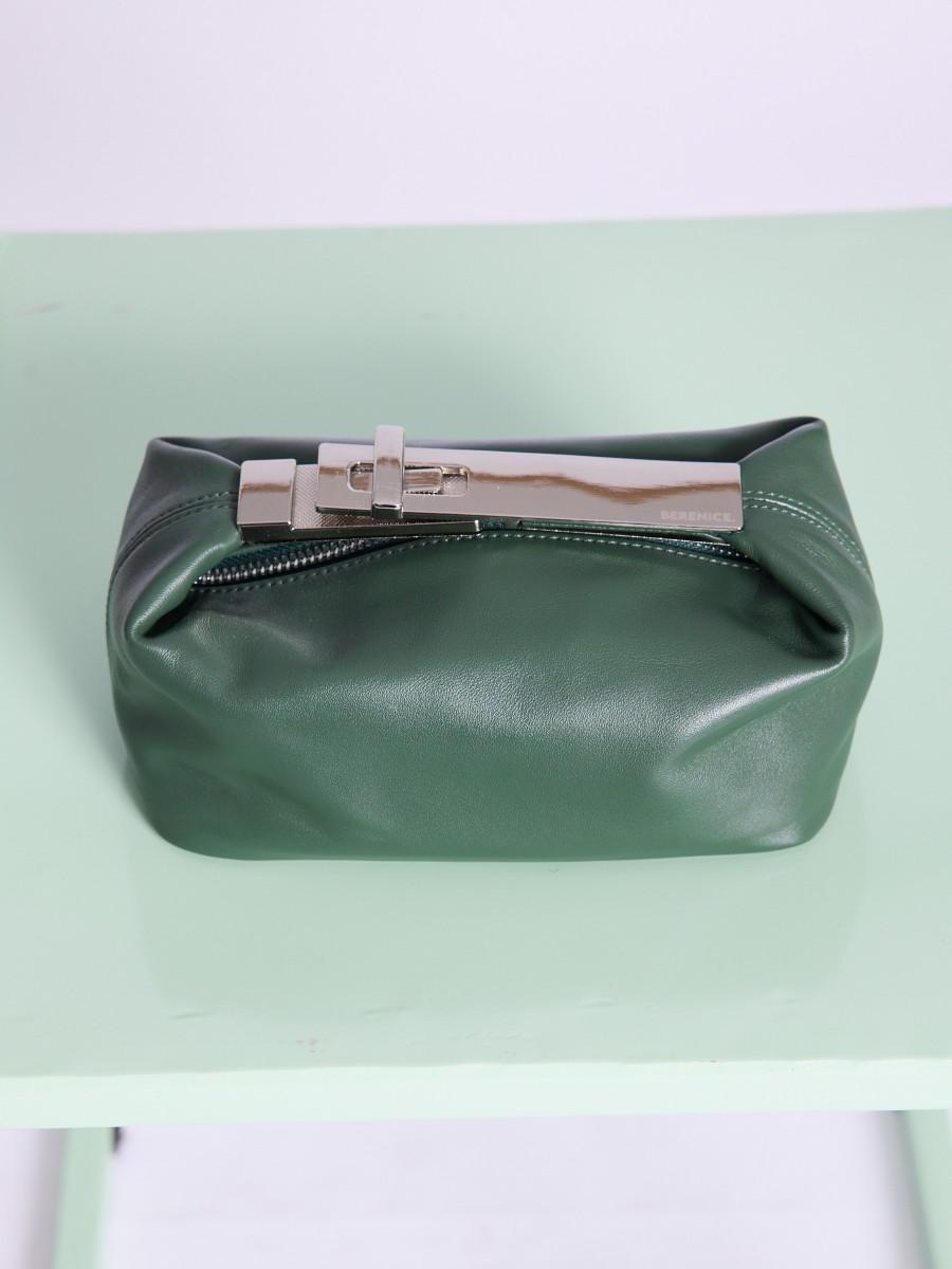 Berenice Sac OPOUPY Petit Sac En Cuir Khaki à Anse Métallique