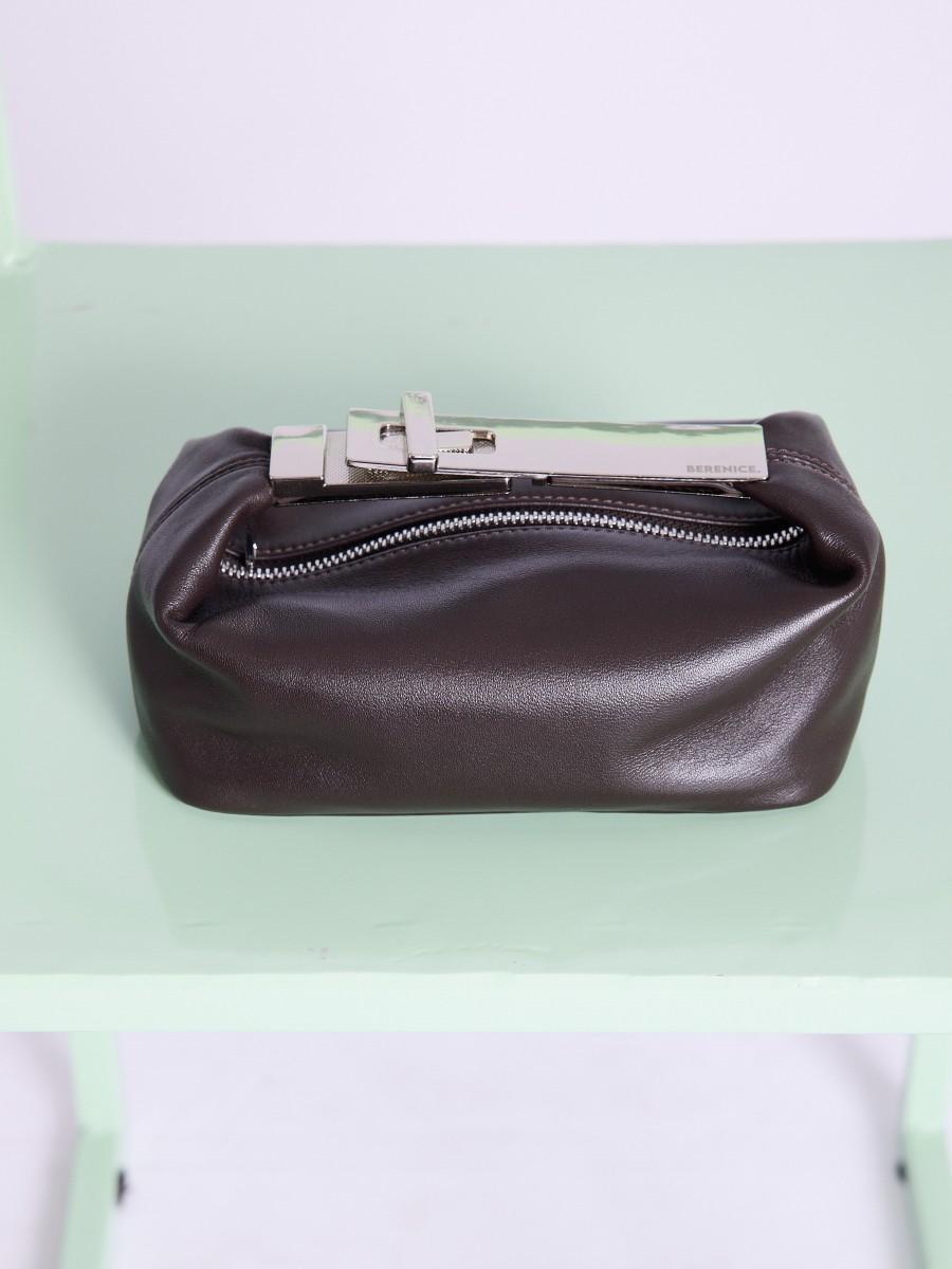 Berenice Sac OPOUPY Petit Sac En Cuir Marron à Anse Métallique