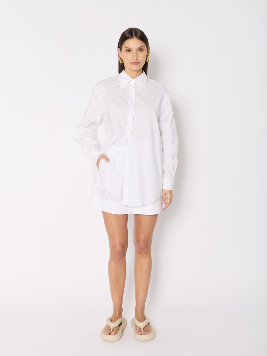 Berenice Short blanc PSELINO – Popeline de coton taille élastique strass revers