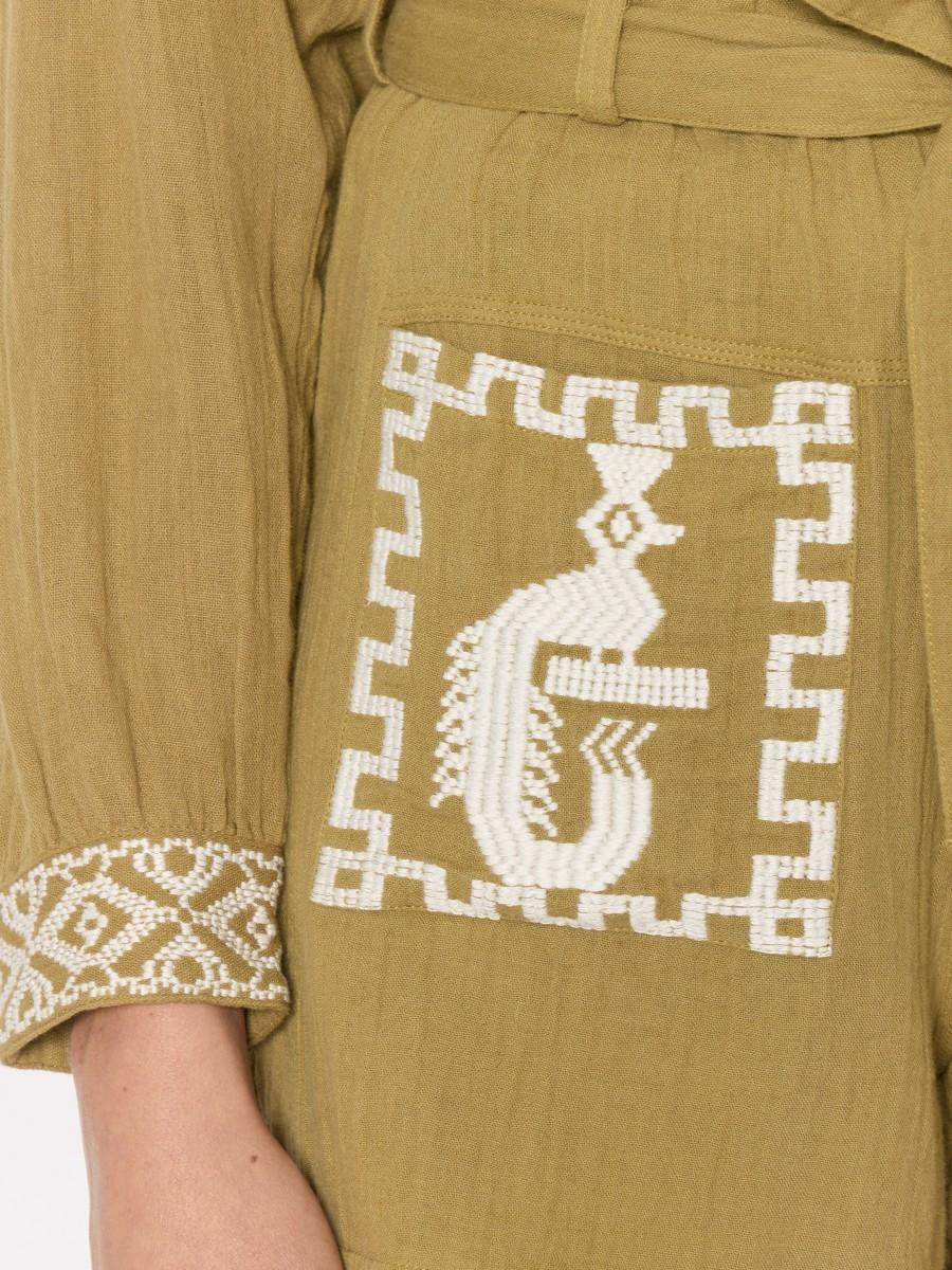 Berenice Short Khaki PSELMA En Coton Léger Ceinture Ajustable Et Poches Plaquées