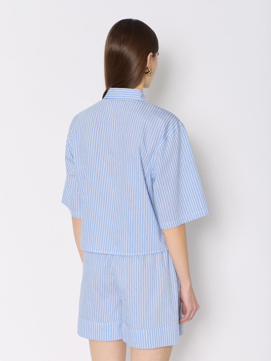 Berenice Short PSELIN – Bleu Rayé Coton Strass Transparents Style Boxer