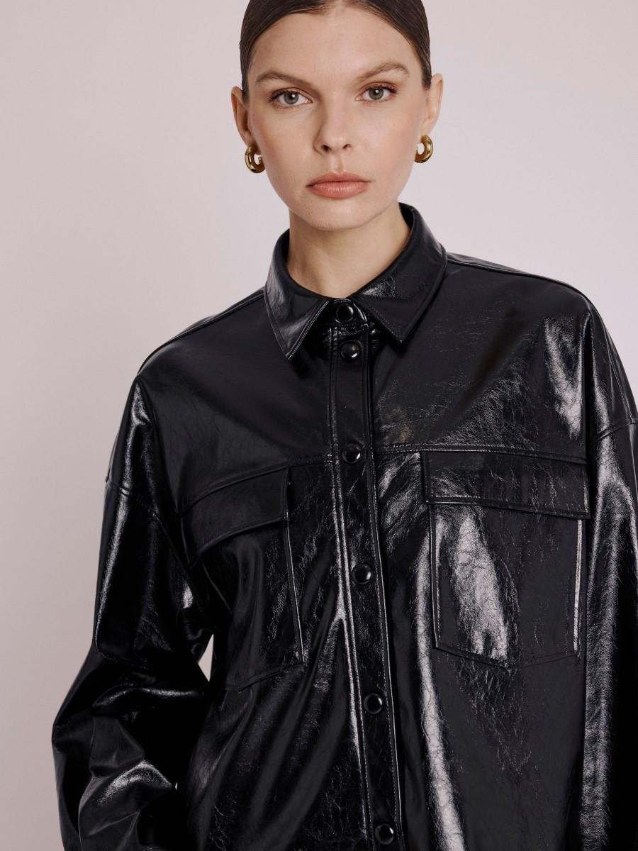 Berenice Surchemise CARSON Surchemise Courte En Simili Cuir Noir