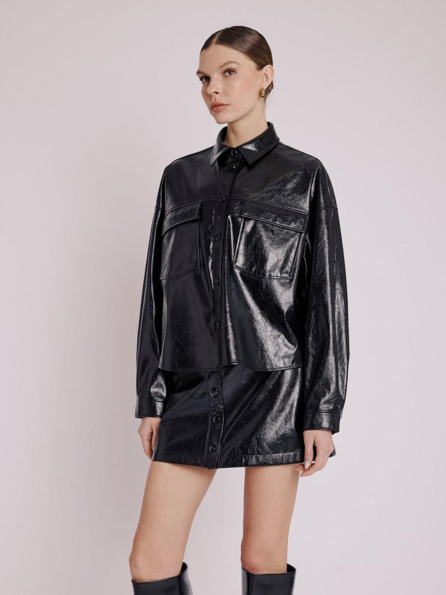Berenice Surchemise CARSON Surchemise Courte En Simili Cuir Noir