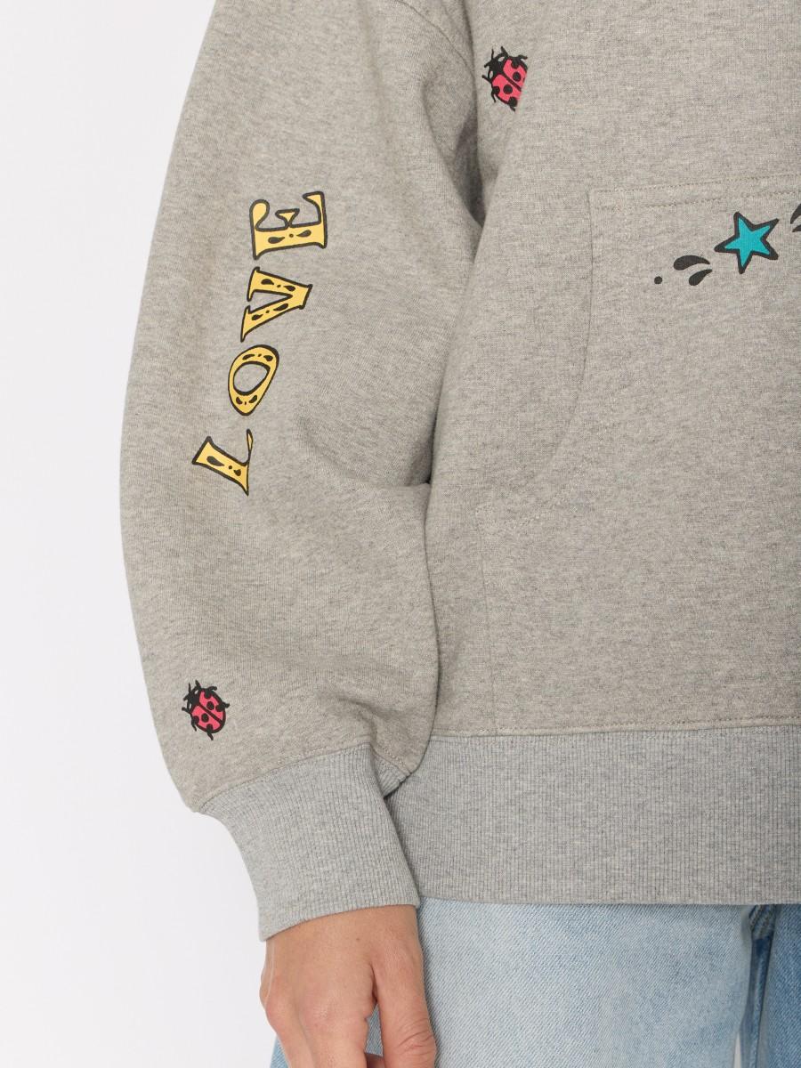 Berenice Sweat Gris SDORIANNA – Sweat à Capuche Zippé Coupe Oversize Motifs Colorés