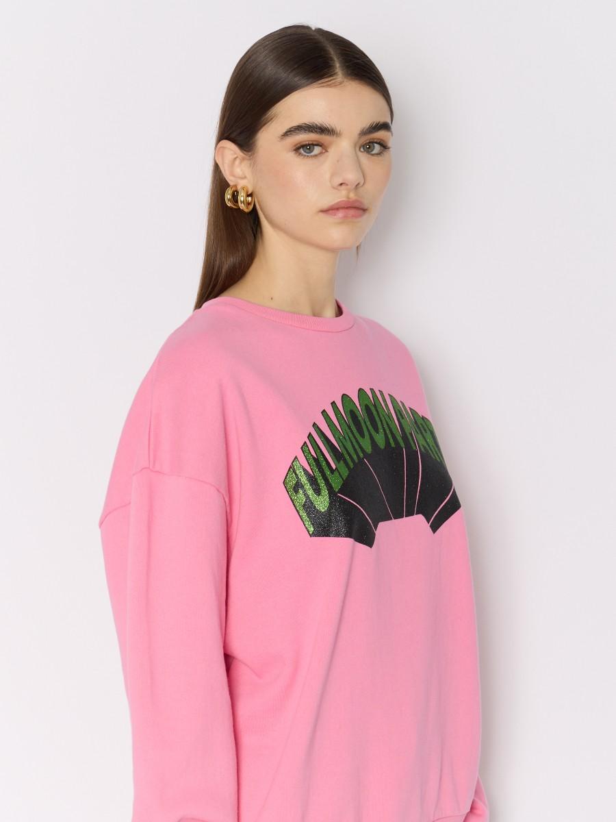 Berenice Sweat Rose SDELIGHT – Coupe Oversize Artwork "Full Moon Party" Vert Brillant
