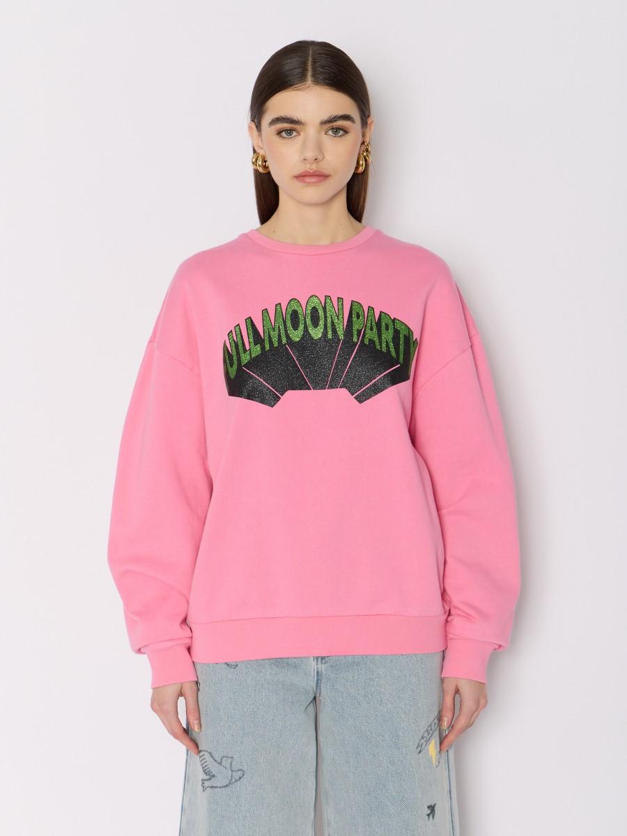Berenice Sweat rose SDELIGHT – Coupe oversize artwork "Full Moon Party" vert brillant