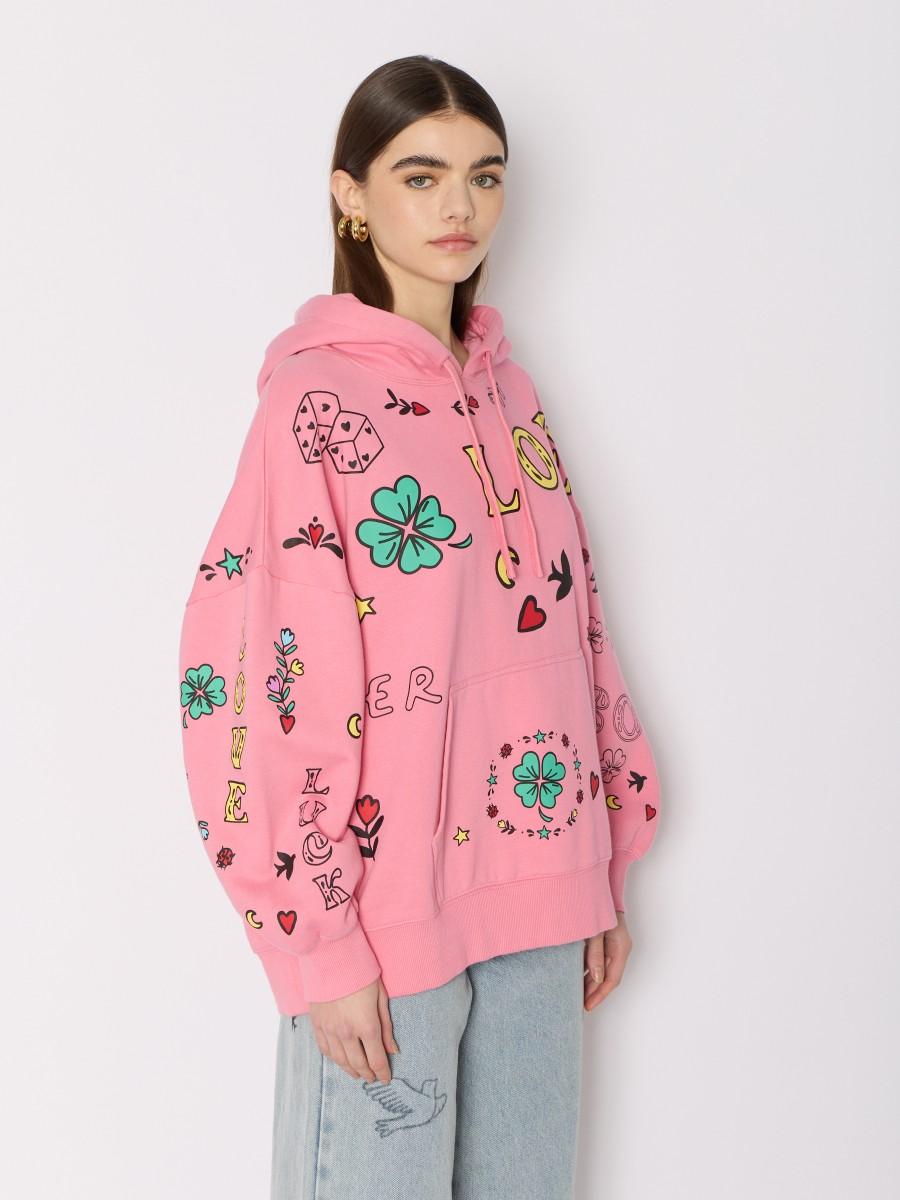 Berenice Sweat Rose SDORIAN – Sweat à Capuche Coupe Oversize Motifs Colorés