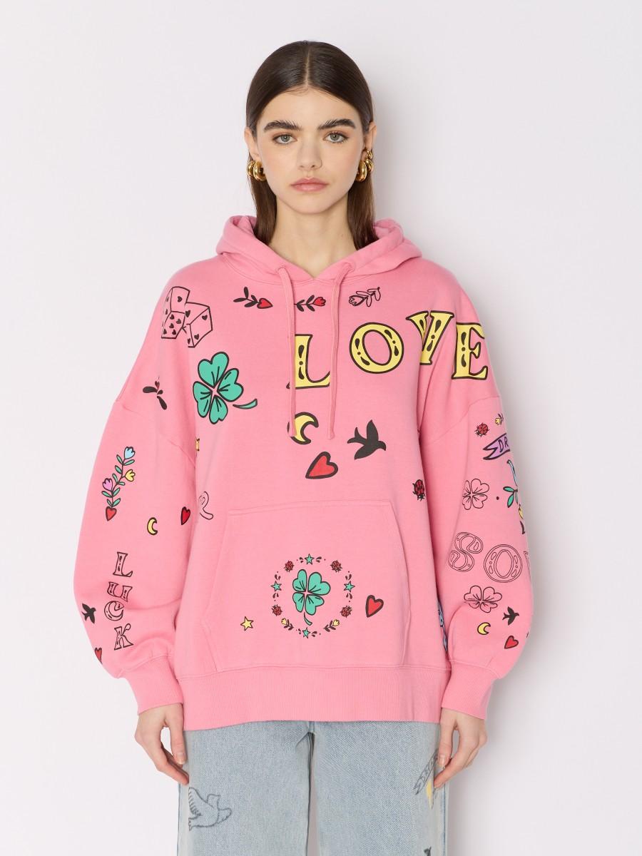 Berenice Sweat rose SDORIAN – Sweat à capuche coupe oversize motifs colorés