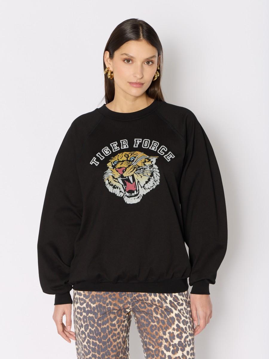 Berenice Sweat SDIGER – Noir Oversize Artwork "Tiger Force" Manches Longues