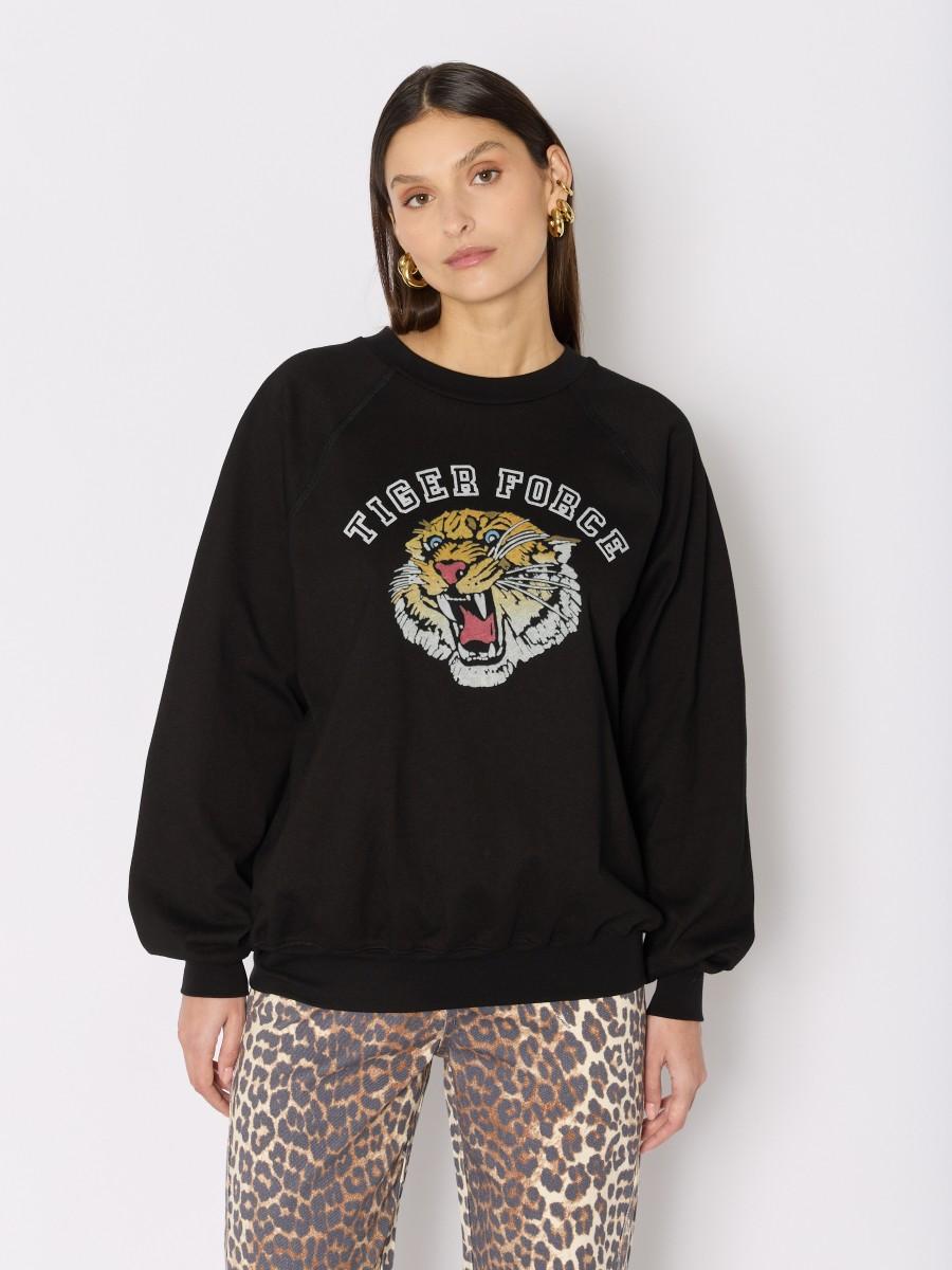 Berenice Sweat SDIGER – Noir oversize artwork "Tiger Force" manches longues
