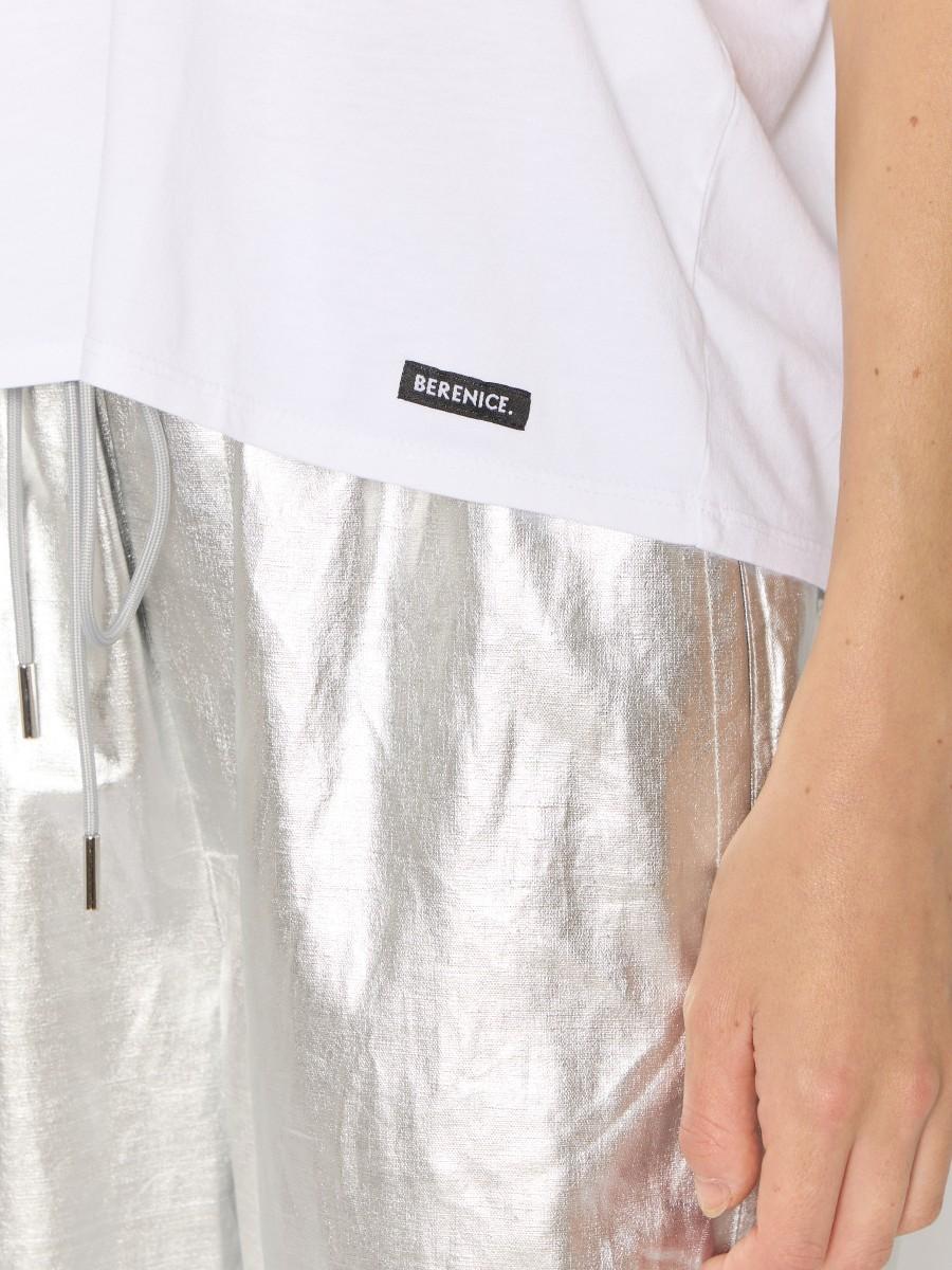 Berenice T-shirt à Manches Courtes Blanc Uni Col V Et Logo Berenice