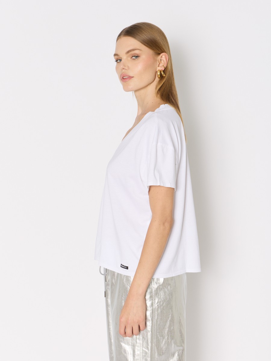 Berenice T-shirt à Manches Courtes Blanc Uni Col V Et Logo Berenice