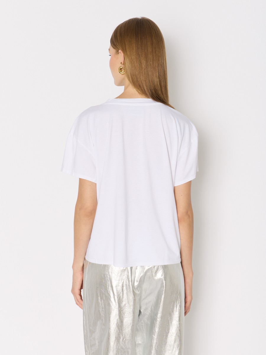 Berenice T-shirt à Manches Courtes Blanc Uni Col V Et Logo Berenice