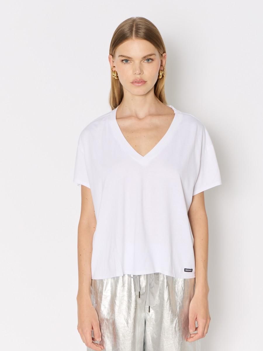 Berenice T-shirt à manches courtes blanc uni col V et logo Berenice