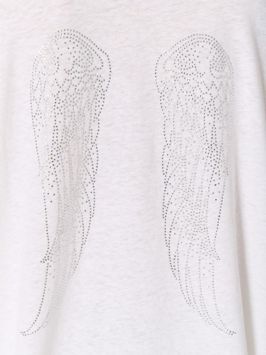 Berenice T-shirt Blanc à Manches Courtes TEVAAILES Avec Ailes Berenice Et Strass Au Dos