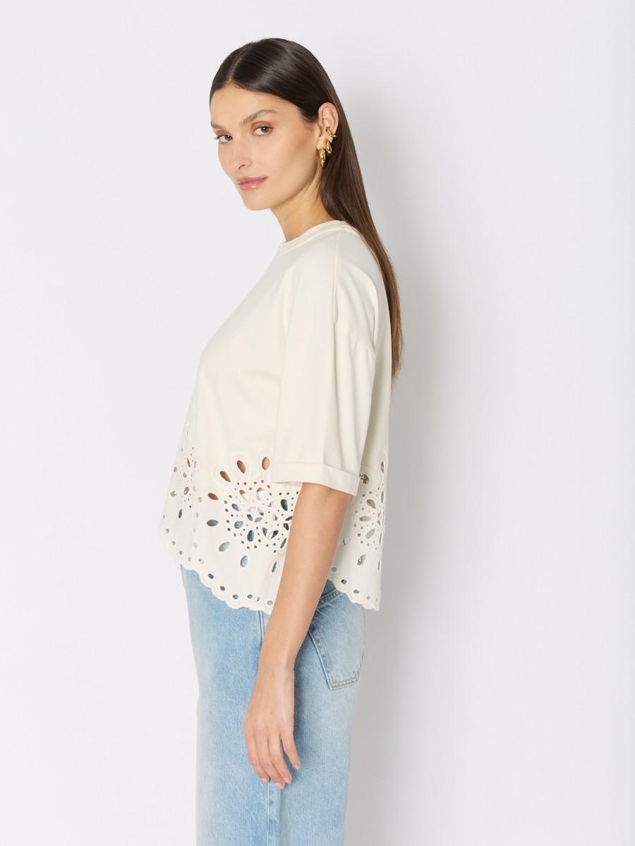 Berenice T-shirt Blanc Court Et Ample TEVANA Avec Broderie Anglaise Manches Courtes