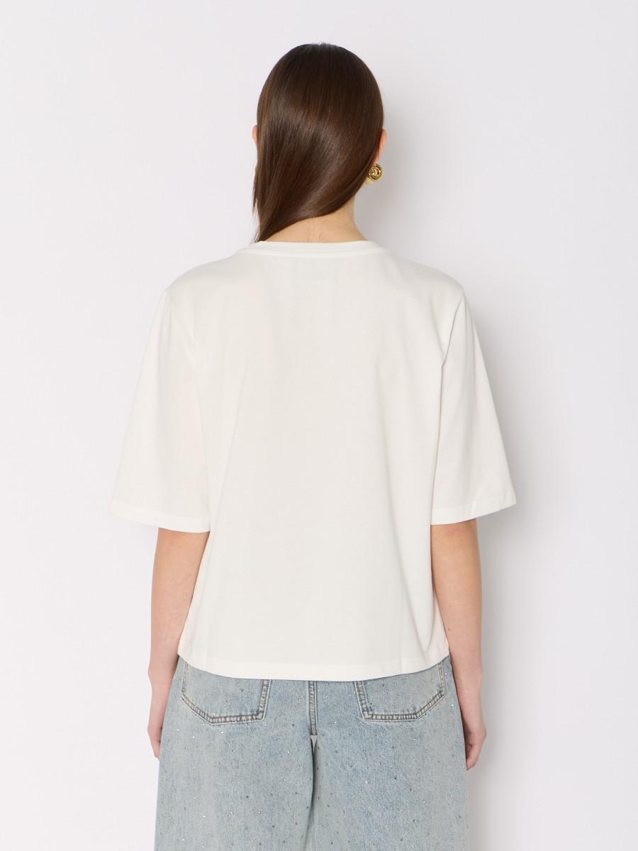Berenice T-shirt Blanc En Coton TEJUNE – Coupe Ample Motif "JUNKY" En Strass Coloré