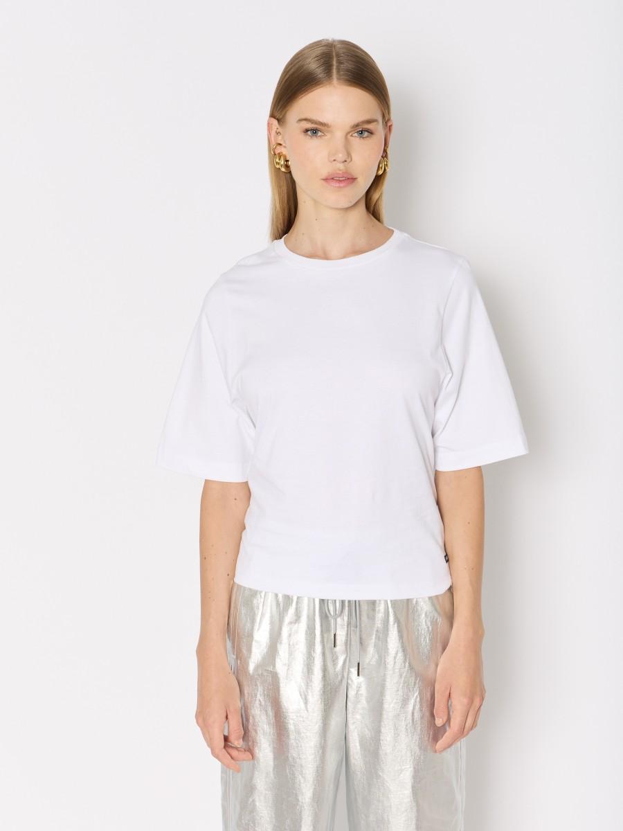Berenice T-shirt Blanc Manches Courtes Dos Nu Avec Noeud Dans Le Dos