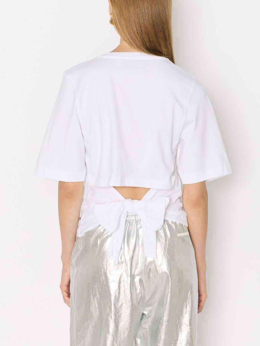 Berenice T-shirt Blanc Manches Courtes Dos Nu Avec Noeud Dans Le Dos
