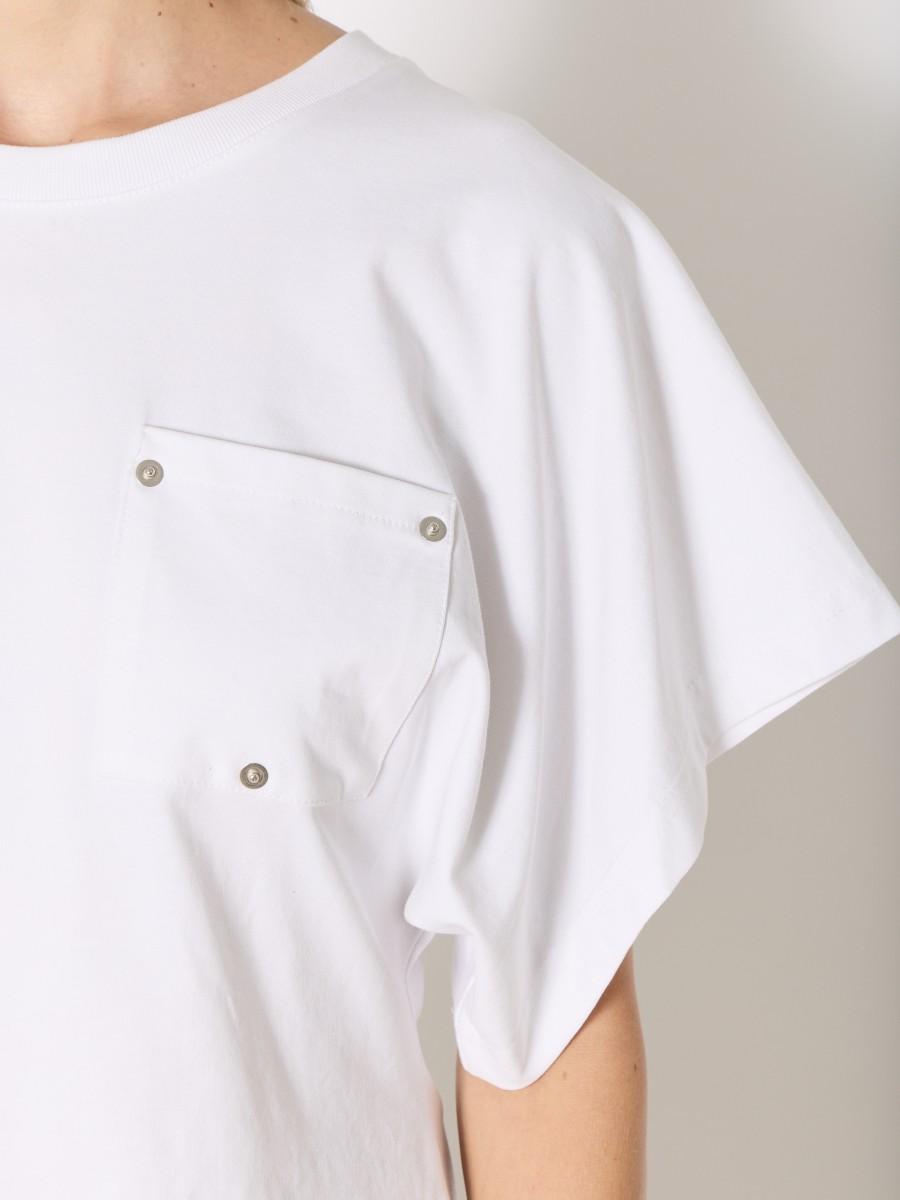 Berenice T-shirt Blanc TEDENA : Coupe Kimono Poche Rivetée Style Moderne Et Chic