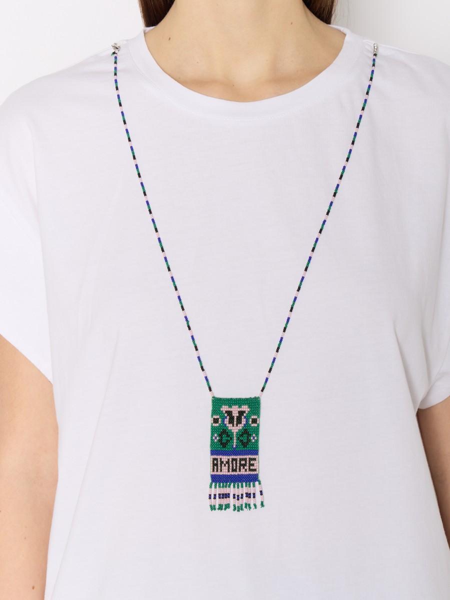 Berenice T-shirt Blanc TELAMORE – Manches Courtes Col Rond Collier En Perles Amovible