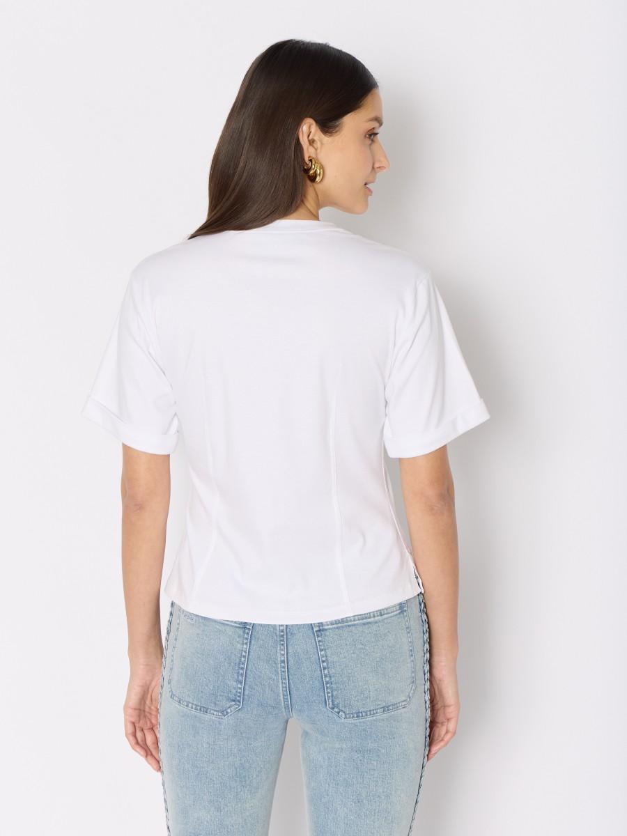 Berenice T-shirt Blanc TENZALIA – Coupe Cintrée Col Rond Bijou Ailes Berenice