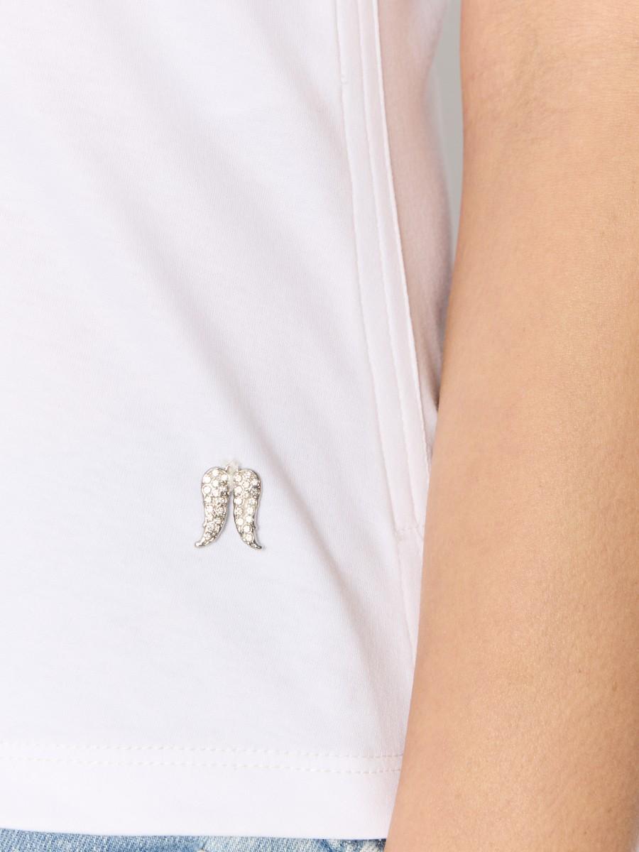 Berenice T-shirt Blanc TENZALIA – Coupe Cintrée Col Rond Bijou Ailes Berenice
