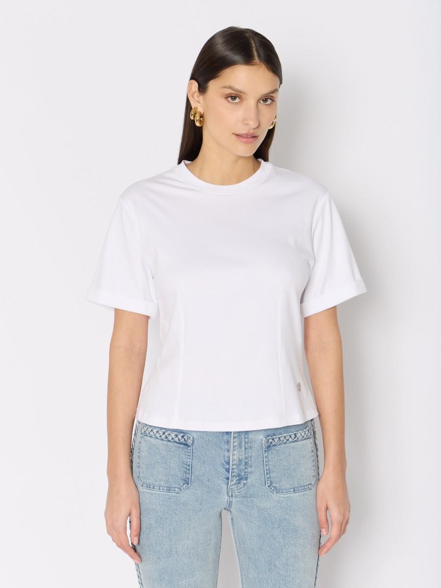 Berenice T-shirt blanc TENZALIA – Coupe cintrée col rond bijou ailes Berenice