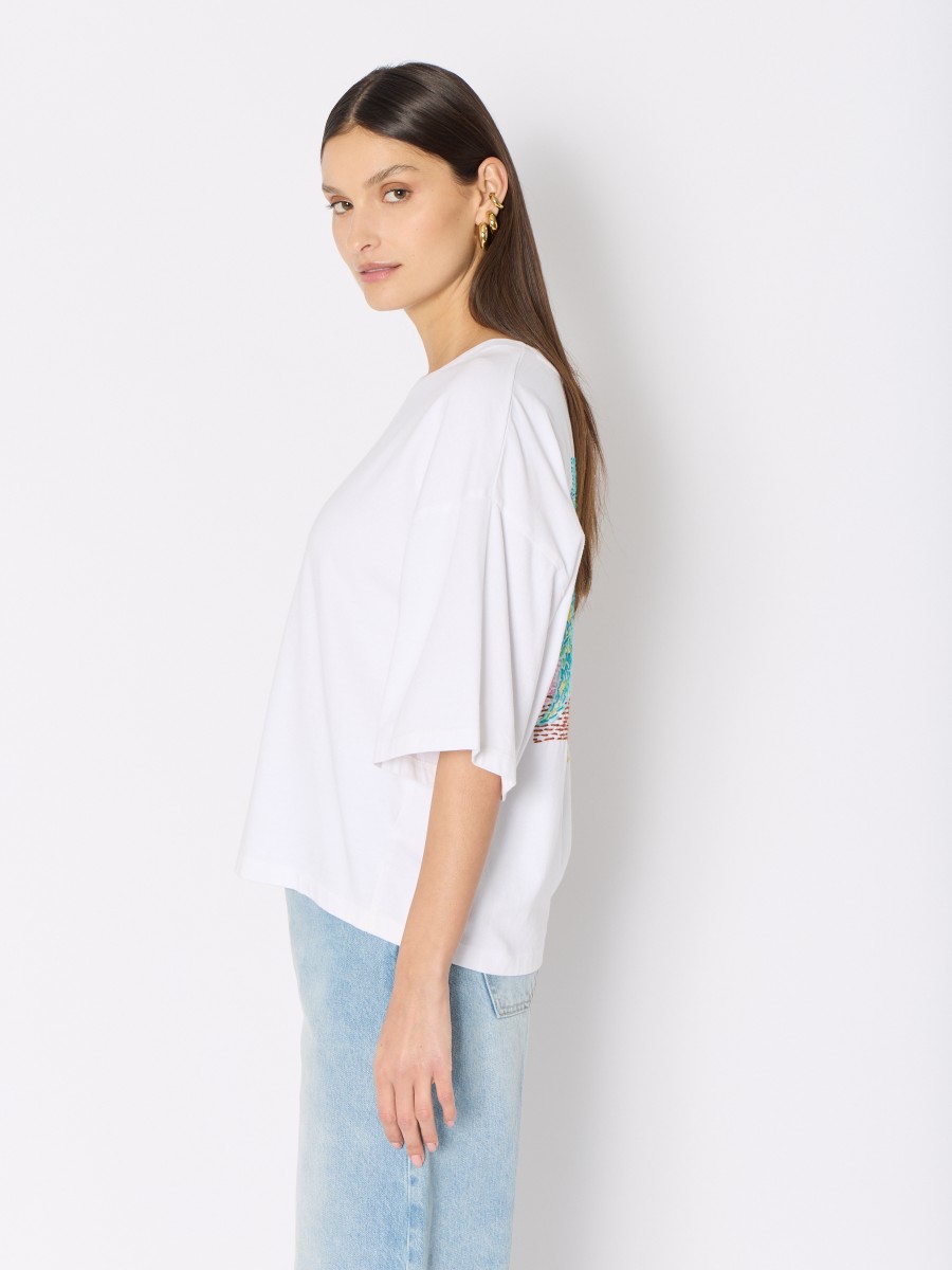 Berenice T-shirt Blanc TERZAAILES - Coupe Oversize Avec Ailes Brodées Colorées Dans Le Dos