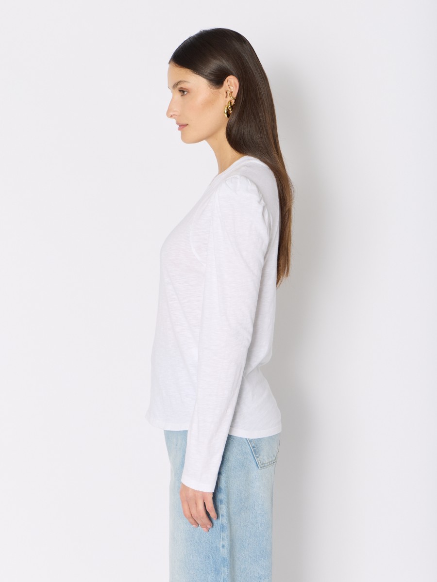 Berenice T-shirt Blanc Uni TEULALIE Avec épaules Froncées Et Manches Longues