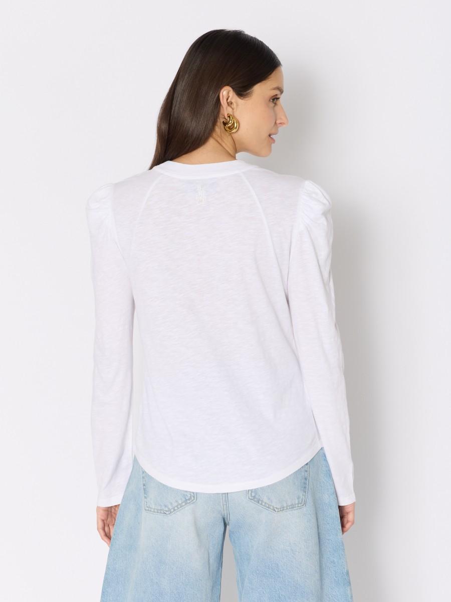 Berenice T-shirt Blanc Uni TEULALIE Avec épaules Froncées Et Manches Longues