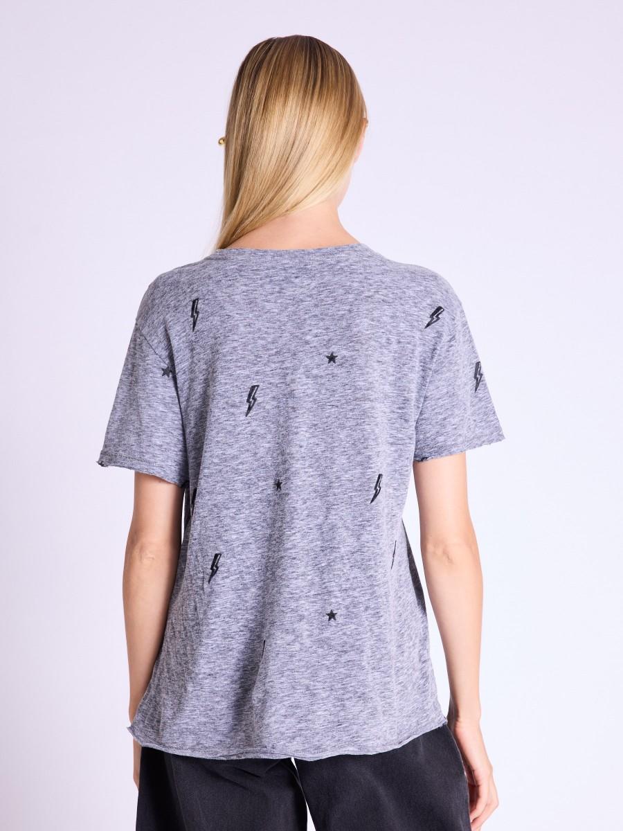 Berenice T-shirt EDEN T-shirt Gris Chiné à Motif éclairs Et étoiles