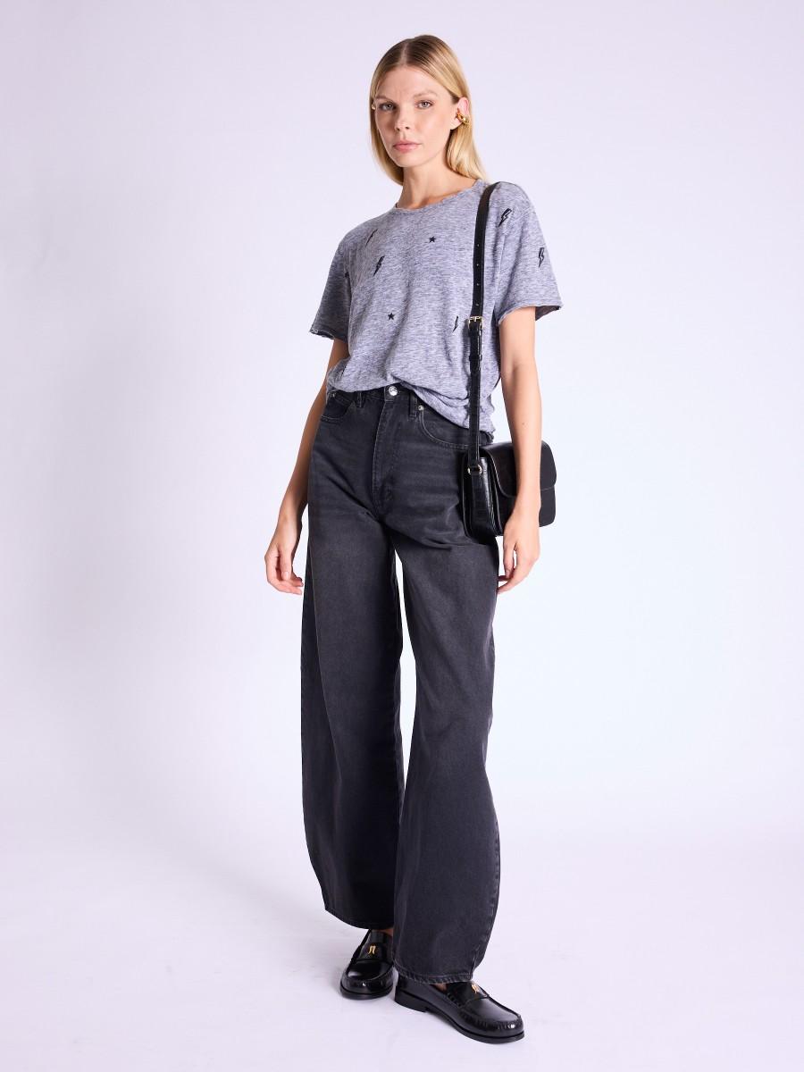 Berenice T-shirt EDEN T-shirt Gris Chiné à Motif éclairs Et étoiles