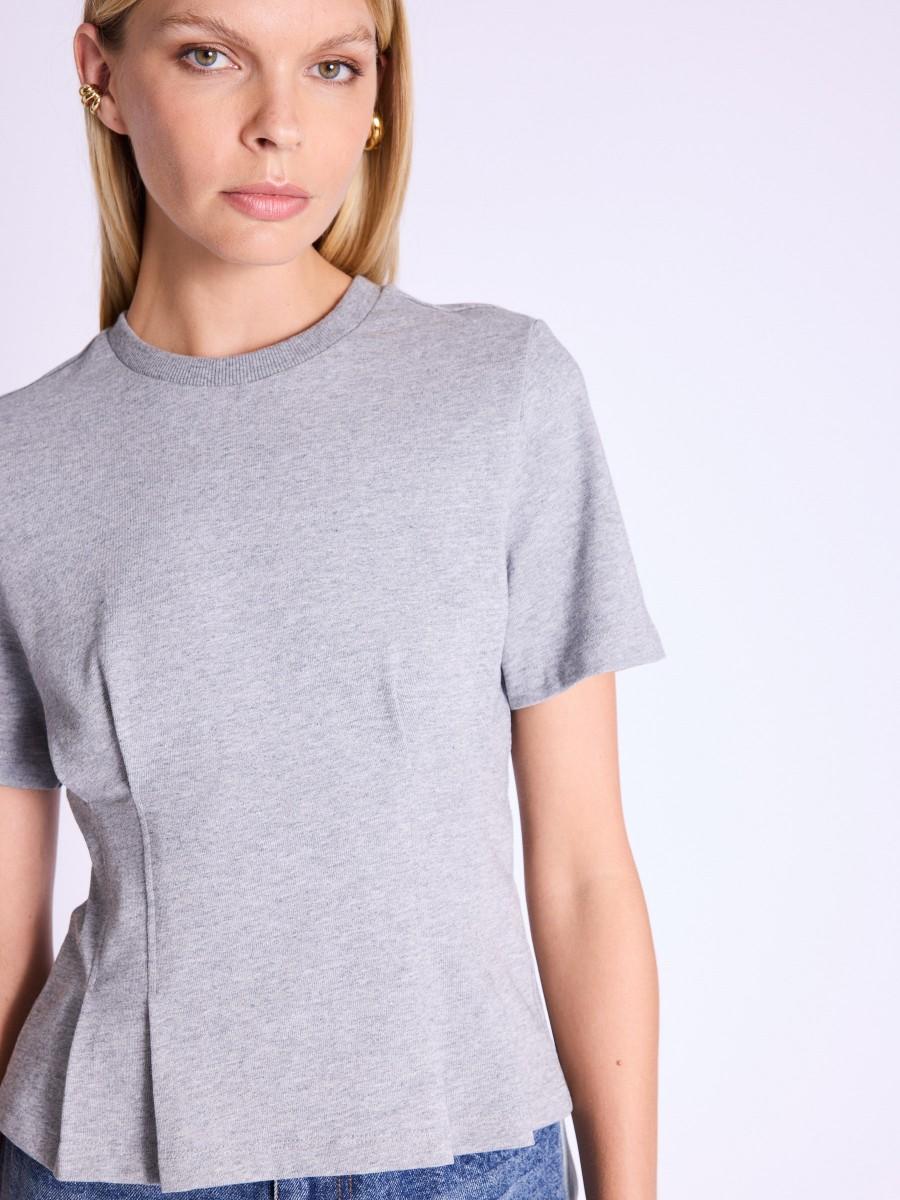 Berenice T-Shirt EDWIN T-shirt Gris Court Cintré à Col Rond