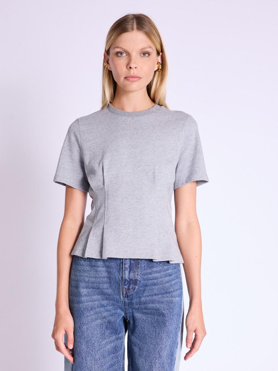 Berenice T-Shirt EDWIN T-shirt Gris Court Cintré à Col Rond