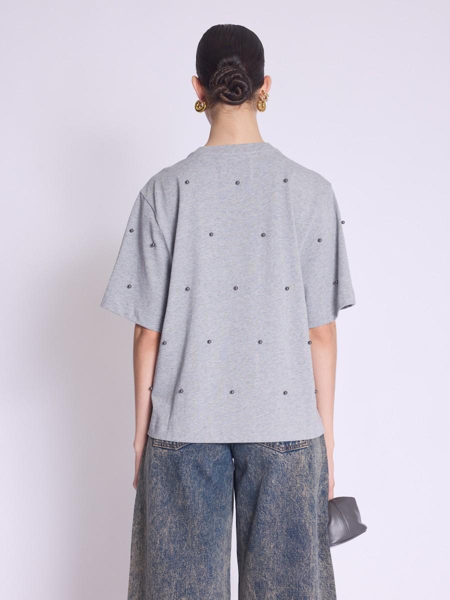 Berenice T-shirt ENZO T-shirt Gris Oversize à Perles