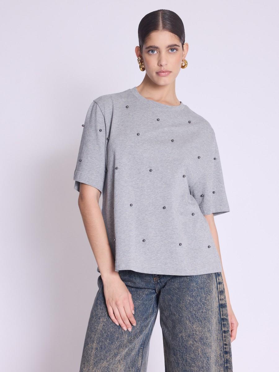 Berenice T-shirt ENZO T-shirt gris oversize à perles