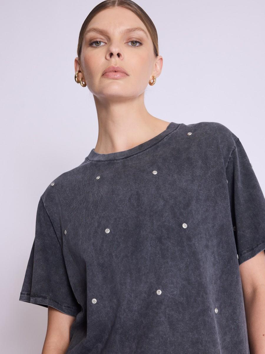 Berenice T-shirt ERIVET T-shirt Gris Délavé Orné De Rivets