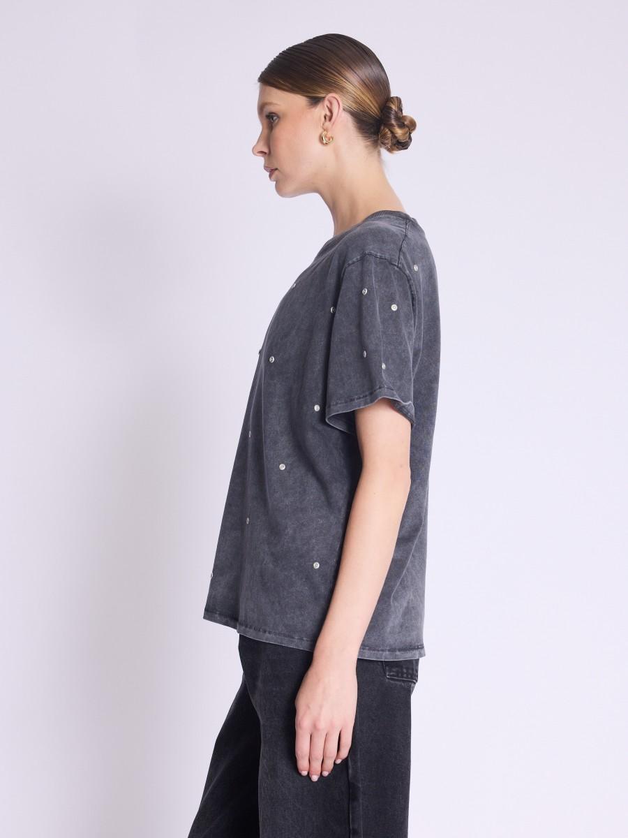 Berenice T-shirt ERIVET T-shirt Gris Délavé Orné De Rivets