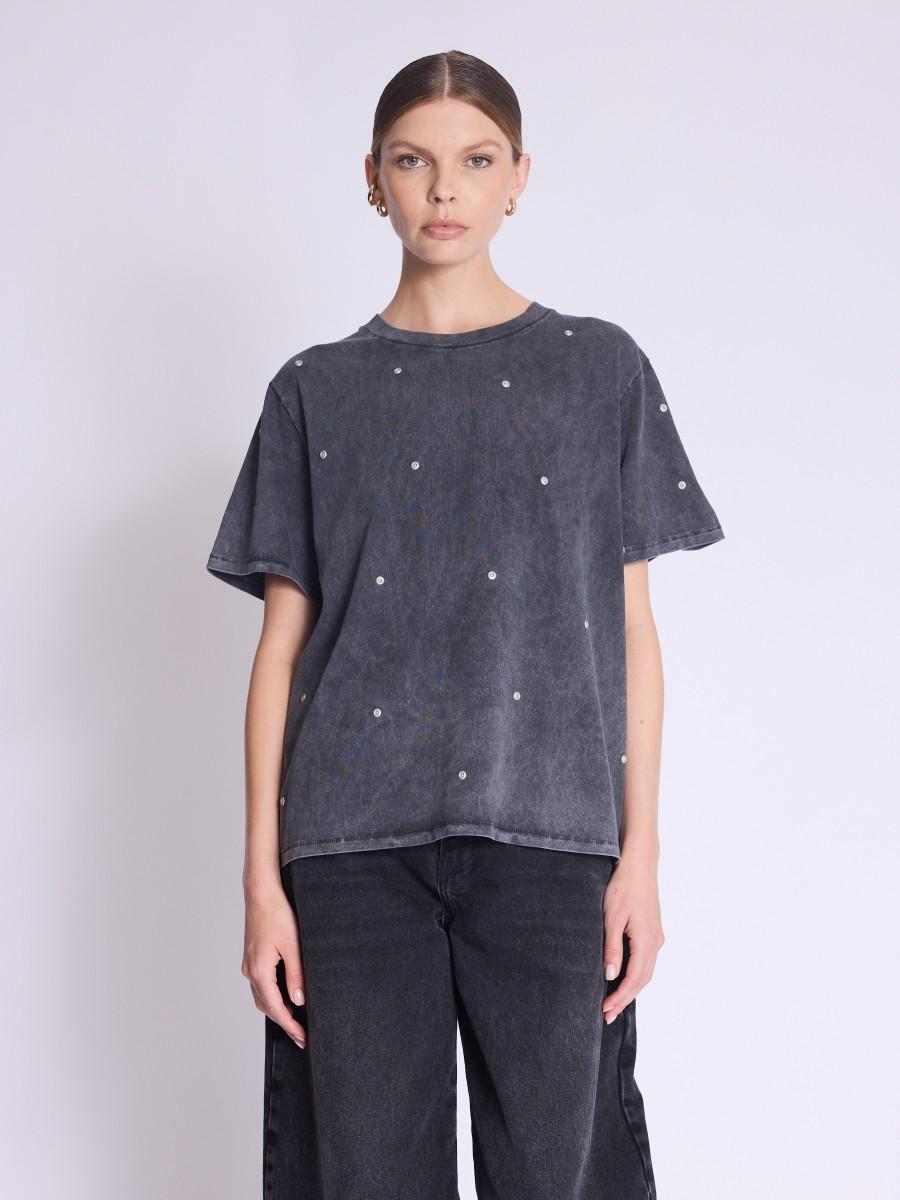 Berenice T-shirt ERIVET T-shirt gris délavé orné de rivets