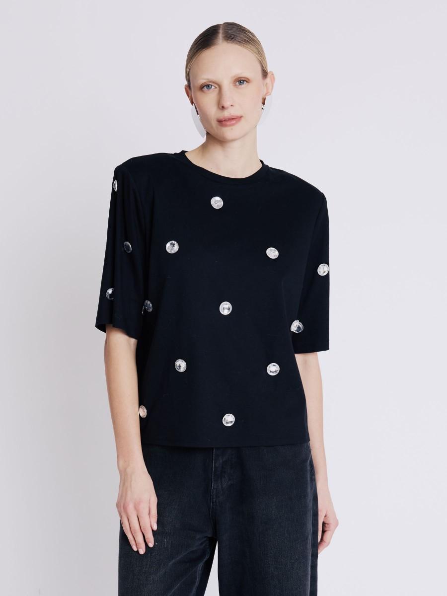 Berenice T-Shirt ESTUD T-shirt noir col rond avec studs brillants